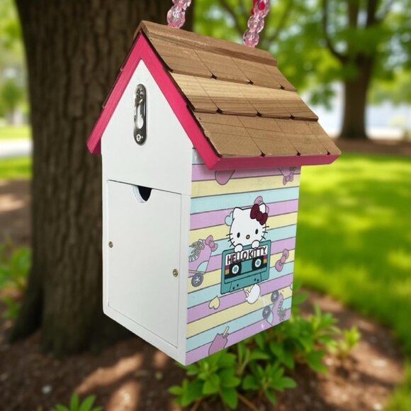 Hello Kitty Wooden Birdhouse - Viral Tiktok - 9-1/4" Tall - Picture 2 of 12